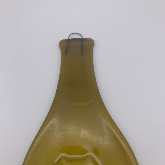 Vintage Decoupaged Melted Flat Art Glass Bottle Spoon Rest Or Wall Decor -Amber - Picture 3 of 9